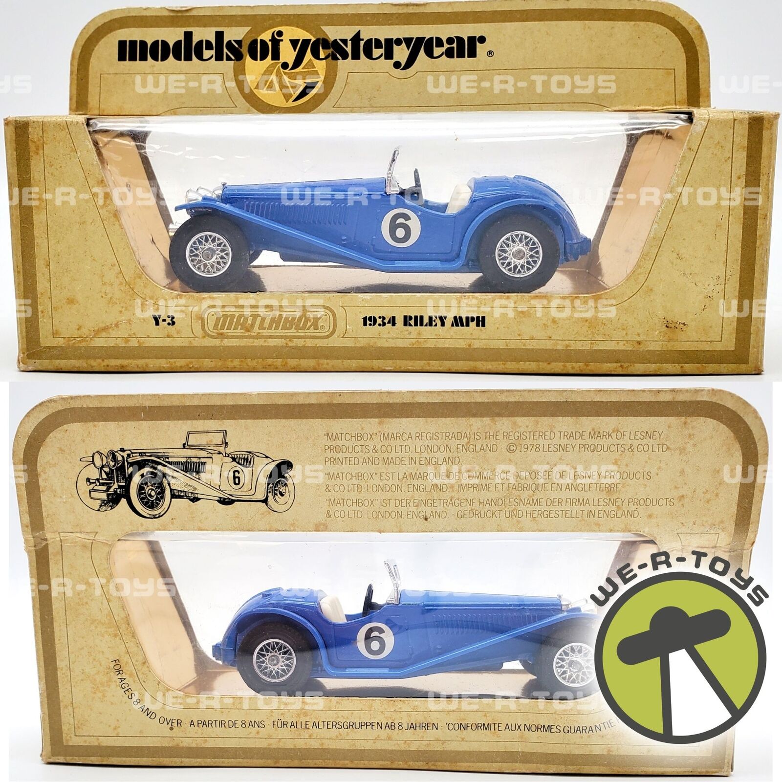 Models of Yesteryear Blue 1934 Riley MPH 1:35 Scale 1978 Matchbox NRFB