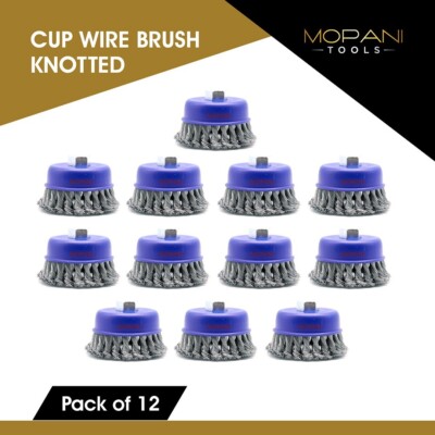 12 Pack Wire Cup Brush 3-Inch Twisted Knotted For Angle Grinders With 5/8''-11