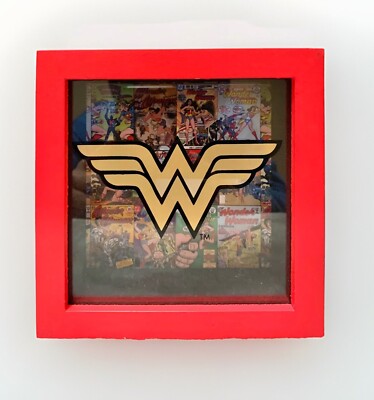 NEW DC Comics WONDER WOMAN Wooden 6in Square Shadowbox Coin/Money Bank