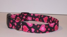 Wet Nose Designs Hip Pink  Red Hearts Dog Collar Valentines Day Love on Black