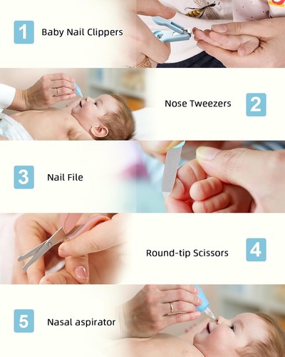 Kit Cuidado Bebé 12 Piezas Recién Nacido con Termómetro Tijeras Uñas Lima Azul C809 - Imagen 5 de 6