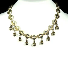 Flat Open Dimensional Golden Beads Necklace Dangling Round Brown Beads