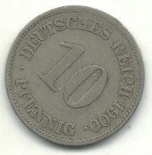 VINTAGE VERY FINE VF 1900 E GERMANY GERMAN 10 PFENNIG COIN-JUL127
