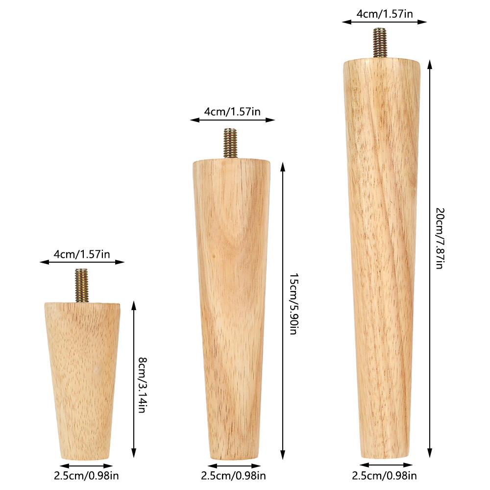 4 Set 8/15/20cm Height Wood Furniture Legs Straight Sloping Furniture