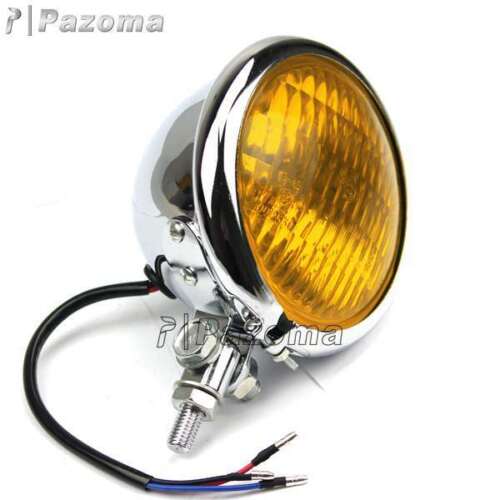 Bates Style 4.5 in Headlight H4 Headlamp For Harley Chopper Bobber Amber Lense - Picture 3 of 12