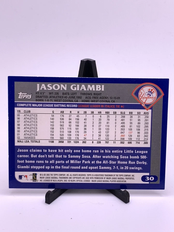 2003 Topps New York Yankees Baseball Card #30 Jason Giambi - Image 2 of 2