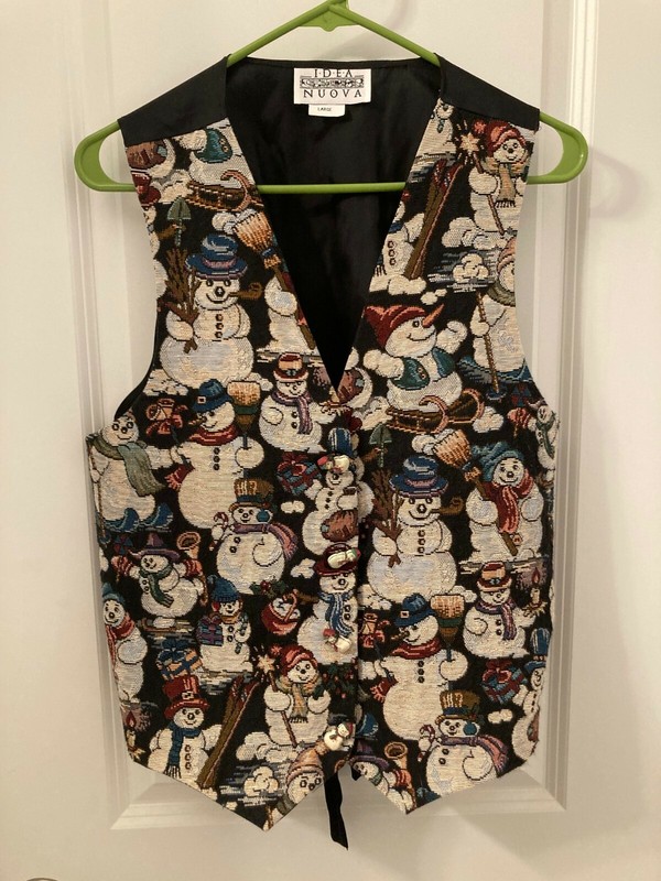 Snowman Embroidered Button-Up Vest Size L - Vintage Frosty Christmas Winter Vest