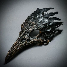 Brown Raven Skull Long Nose w/ Feather Wedding Masquerade Prom Party Face Mask