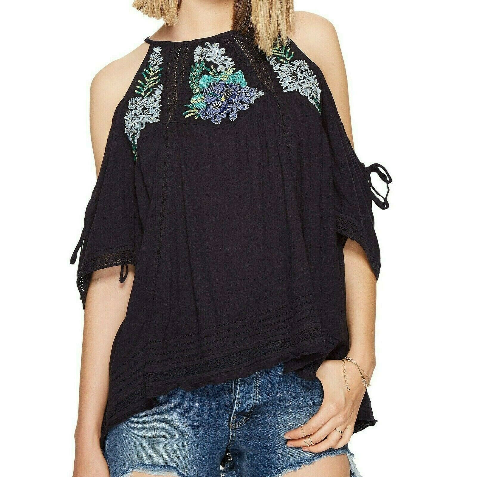Floral Embroidered Cotton Cold Shoulder 