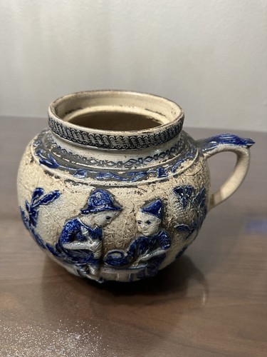 Antica pentola in gres Boston per fagioli al forno blu cobalto e grigio senza coperchio - Foto 5 di 16
