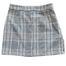 Small Tan/beige plaid mini skirt light academia side zip