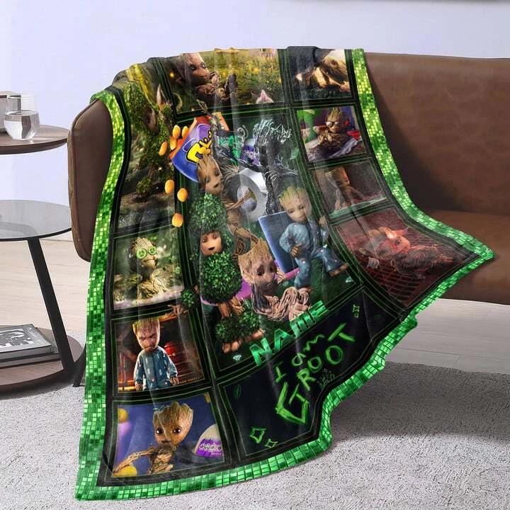 Personalized I Am Groot Fleece Blanket with Custom Name
