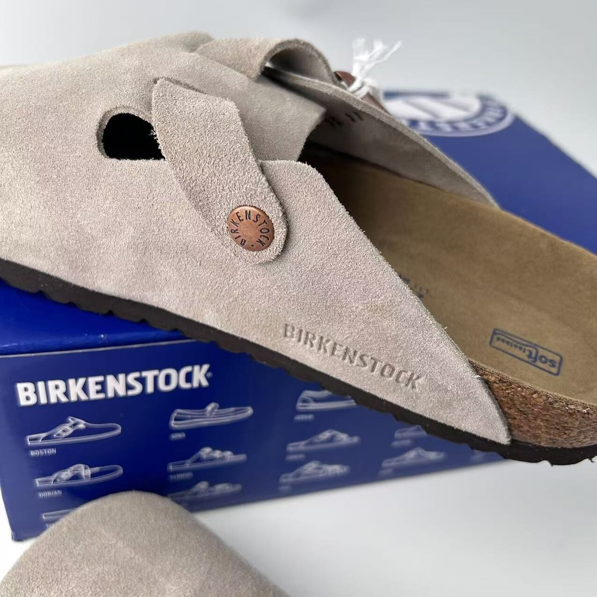 Birkenstock Boston Classic Taupe Suede Leather Unisex Shoes Birkenstock Boston Classic Taupe Suede Leather Unisex Shoes