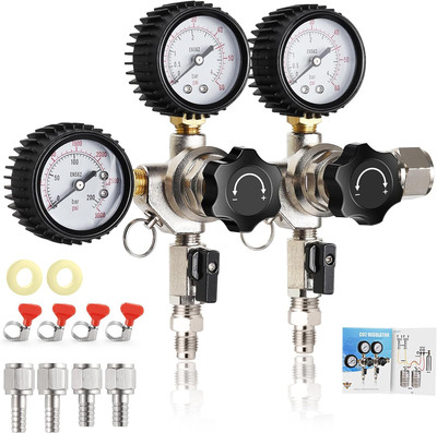 Keg CO2 Regulator Dual Output, CGA-320 Keg Regulator Draft Beer Regulator, Quick