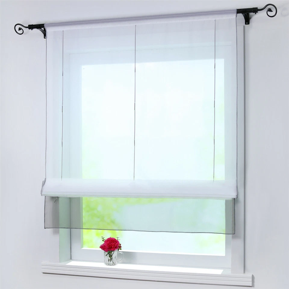 Raffrollo Küche Raffgardine mit Tunnelzug Kurzstore Voile Transparent Modern - Bild 3 von 4