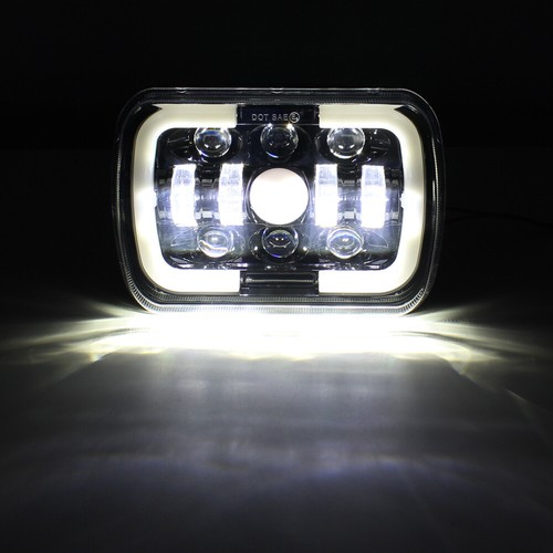 Pair 7X6 5X7 Inch Red Demon Eye LED Headlight Sealed Beam DRL Turn Signals Lamps - Foto 3 di 11