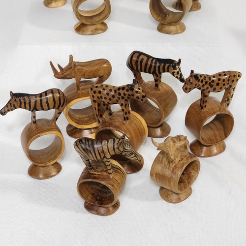 12 Hand Carved Kenya Wooden Napkin Rings Footed Safari Wildlife Animals Tribal - Picture 15 of 21