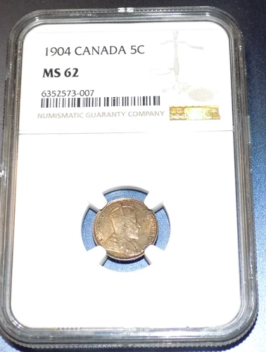 1904 Canadian Silver Five Cents 5C NGC MS 62 Canada Certified Graded UNC Coin