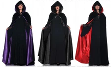 63" BLACK PURPLE VELVET CAPE SATIN COSTUME CLOAK KING QUEEN RENAISSANCE VAMPIRE