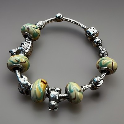Authentic Vintage Pandora ALE 925 Retired Storybook Murano Charm Bracelet Loaded