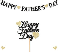 Happy Father'S Day Decorations Banner Glitter Black Cake Topper Fathers Dad'S Pa