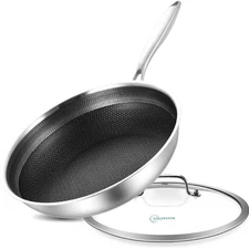 Hybrid Nonstick Stainless Steel Saute Pan Lid Deep Frying Skillet 10 Inch
