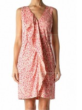 Ann Taylor Pink & Tan Spotted Dress w Tie Detail and Ruffled Detail Size 12