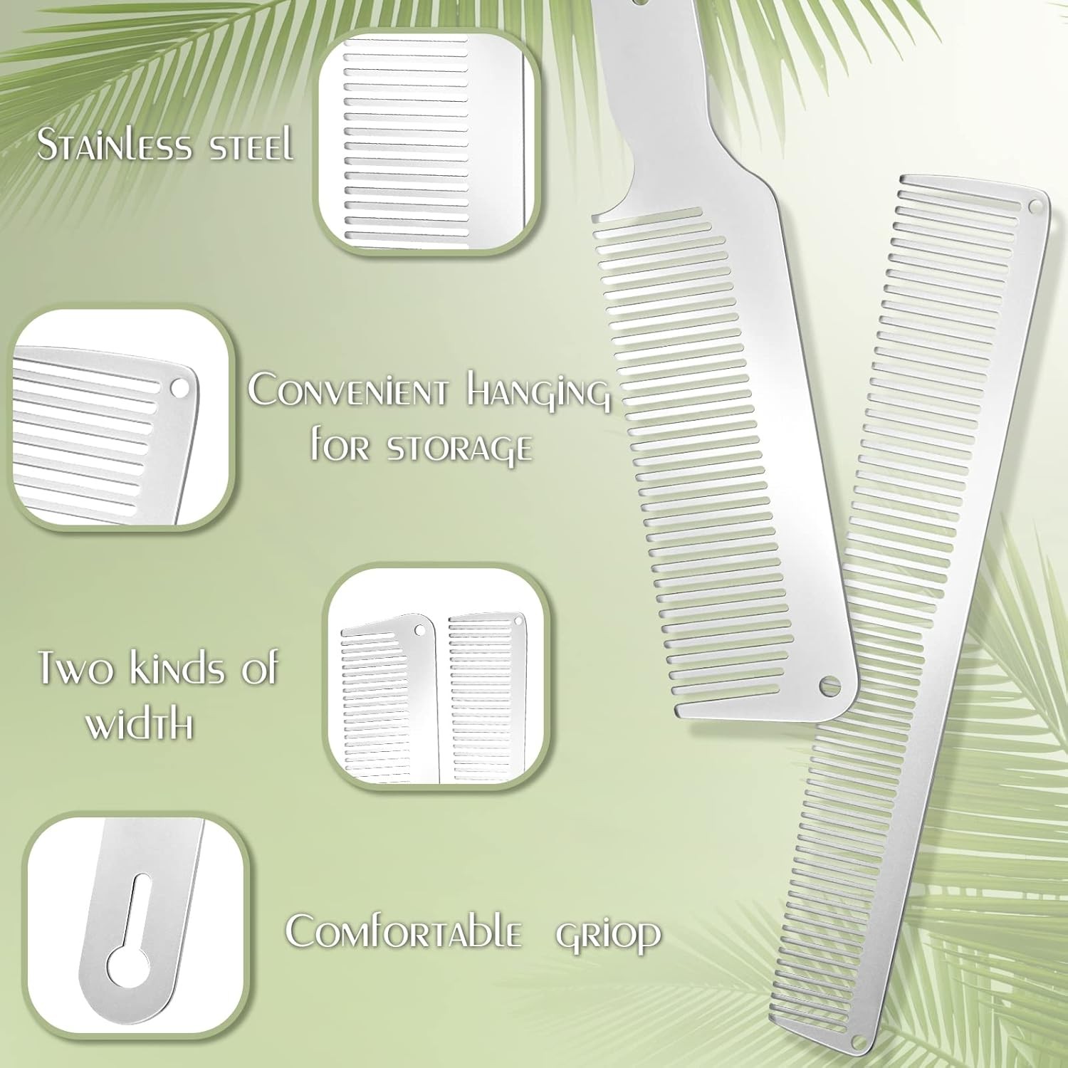 Patelai 2 Pcs Metal Comb for Men Stainless Steel Flat Top Small, Silver 