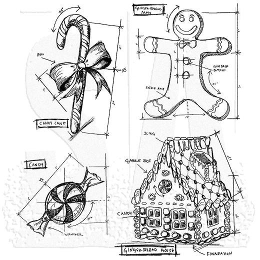 Tim Holtz Cling Rubber Stamps - Christmas Blueprint 3 CMS169