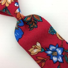 John Henry Tie Cotton Bold Red Green Blue Necktie Flowers Leaves I23 Vintage