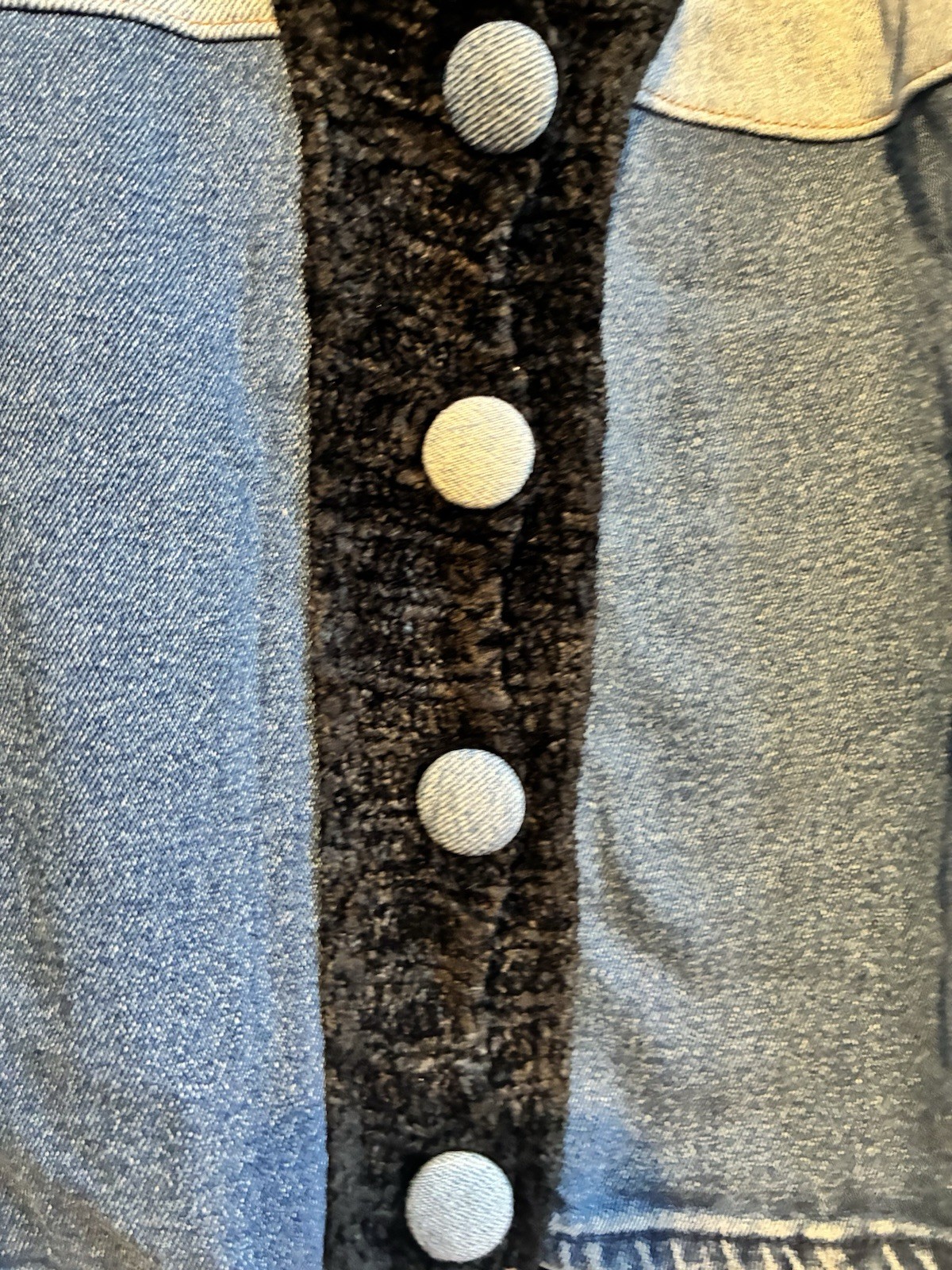 Denim Patchwork Knit Cardigan Jacket Cropped Butt… - image 7