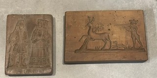 scarce 19th century carved wooden biscuit moulds deer hunting people animals VGC