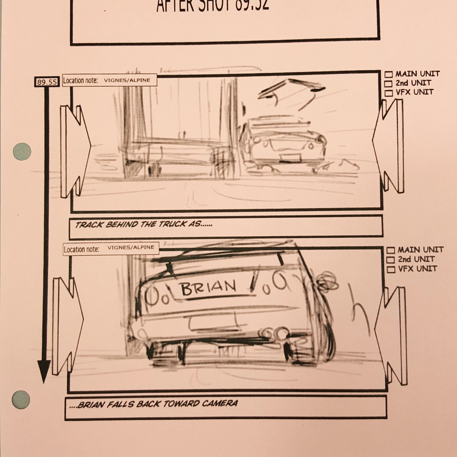 Image 6 of Fast and Furious 4 Production Used Storyboard, Brian Races Behind Truck, p36 COA