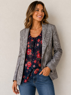 Giorgio Armani Italy Women's Metallic Silver Textured Jacket Blazer Shawl Collar
