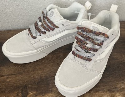 VANS Knu Stack Women Sz 10 Men Sz 8.5 White Multi-Color Laces Boho Skateboard
