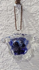 Colbalt Murano Style Blue Dynasty Chinese Dragon Head Glass Hanging 4.5"