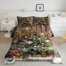 Christmas Tree Comforter Set King Size,Snowflake Winter Theme Duvet Insert fo...
