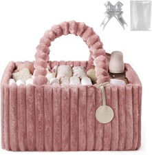 Blissful Diary Flannel Diaper Caddy Organizer, included Gift Plush Pink