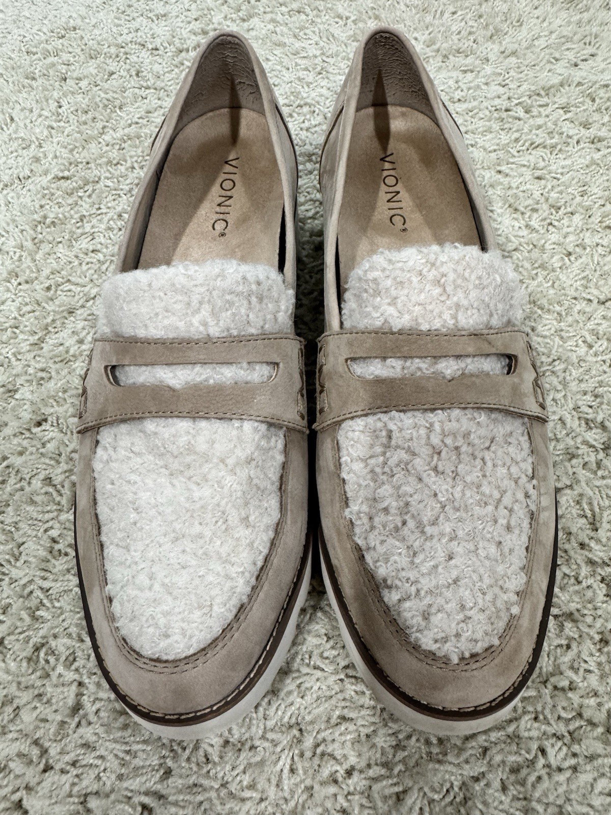VIONIC Cheryl Loafers for Women Size 8.5 Nubuck Suede with Shearling Lining and Chunky Sole