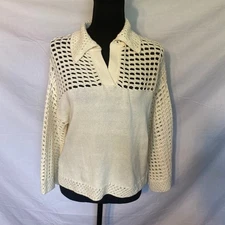 Rachel Zoe Beige Open Knit Button Front Cardigan Sweater