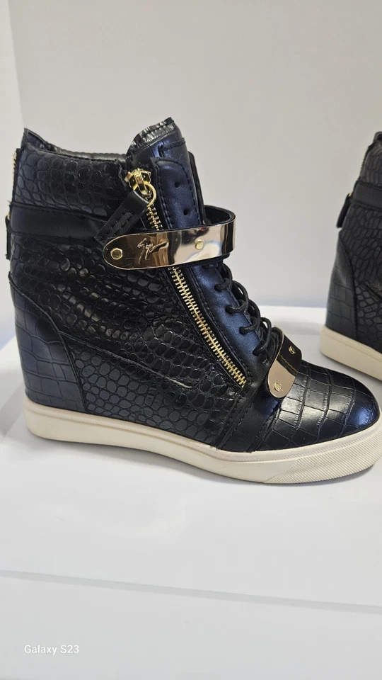 Giuseppe Zanotti крокодила на танкетке из черной кожи размер 40 б/у в отличном состоянии сделано в Италии женщин - Изображение 3 из 4