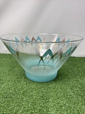 Vintage MCM Atomic Turquoise and Gold Starburst Glass Bowl