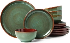 Stoneware Dinnerware Sets, Ceramic Plates and Service for 4-12Pcs, Sage Green 