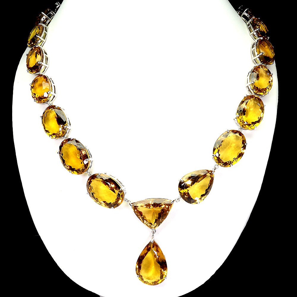 925 Sterling Silver Necklace Citrine 483ct Handmade Gem Jewelry 21.5in Very Rare