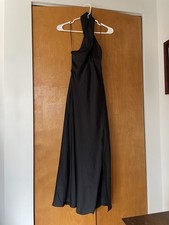ASTR The Label Black Satin Midi Dress Around The Neck