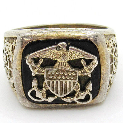 VINTAGE STERLINGSILBER .925 BGE U.S NAVY EAGLE VALOR AND GLORY HERRENRING GRÖSSE 13