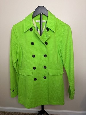 Tommy Hilfiger Women's Lime Green Seersucker Double Breasted Trench Coat Size M