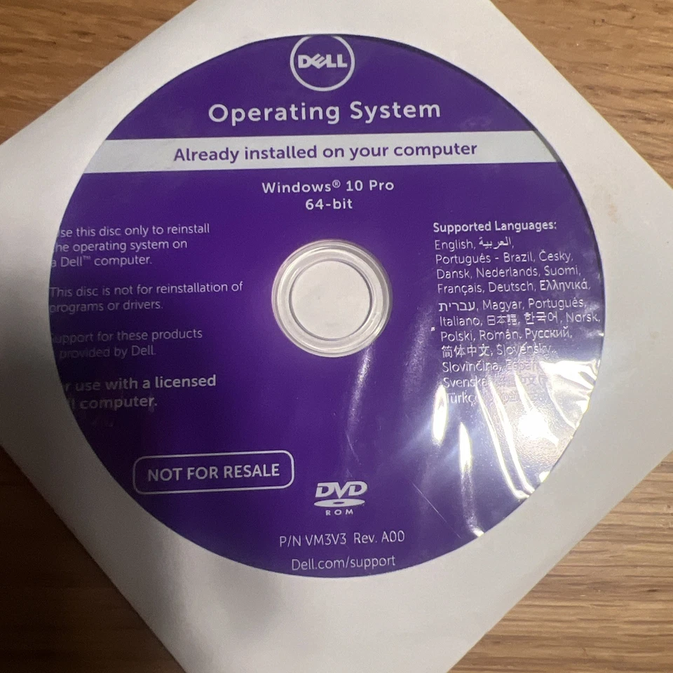 Microsoft Windows 10 Pro 64-bit DELL Reinstallation DVD Disk VM3V3 - Image 2 of 3