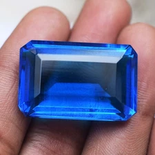 Premium 69 CT Flawless London Blue Topaz Emerald Cut Certified Loose Gemstone