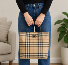 Burberry Nova Check Tote PVC Check Pattern Beige Tote Bag Purse Vintage